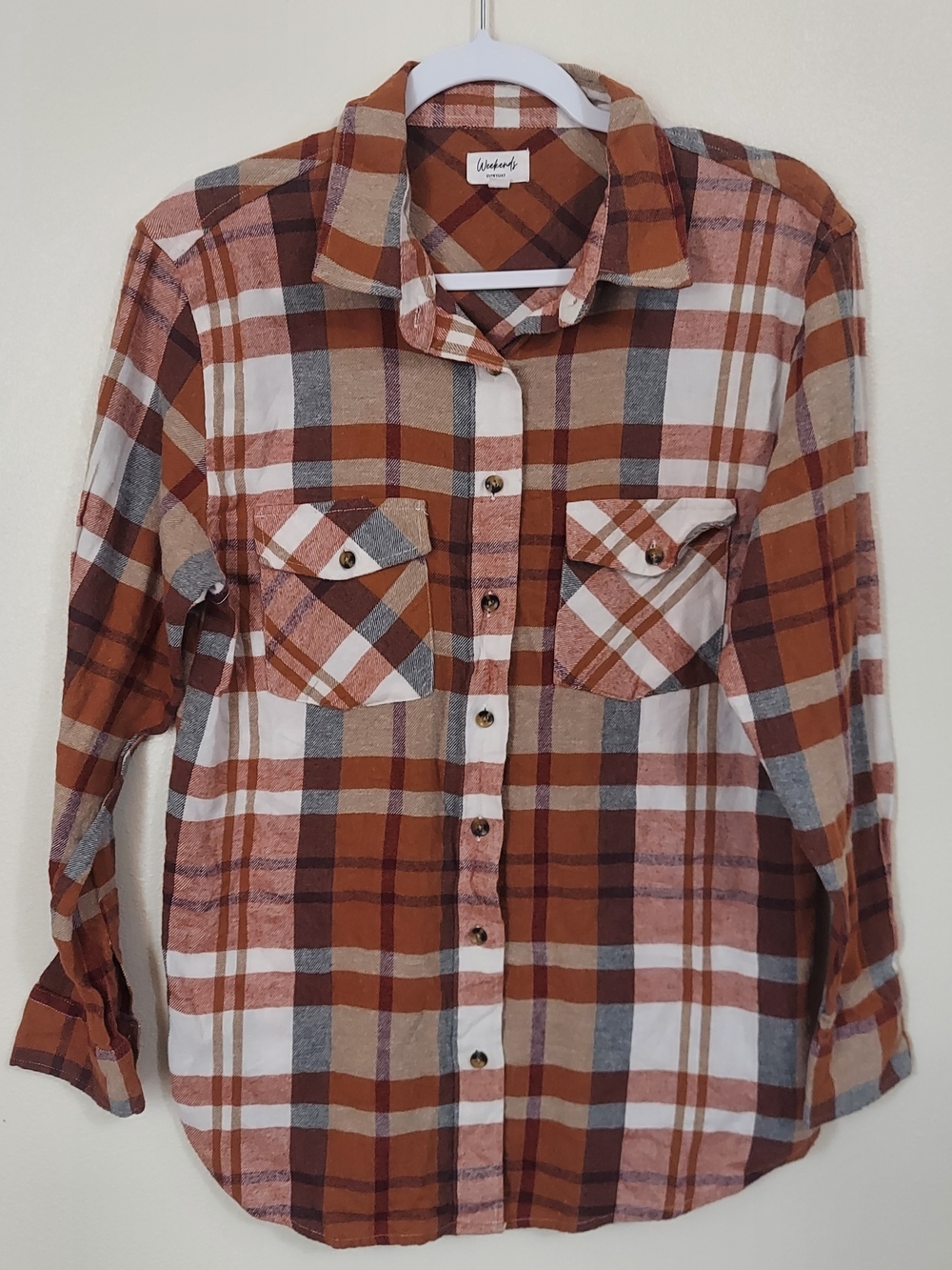 Wonderland Rust & White Plaid Casual Button-Down Shirt